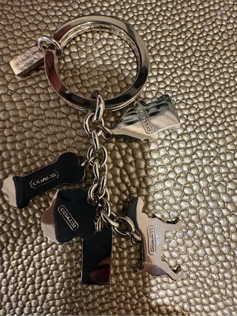 Coach Silver-Tone Keychain with Red Enamel Hydrant & Dog Charms